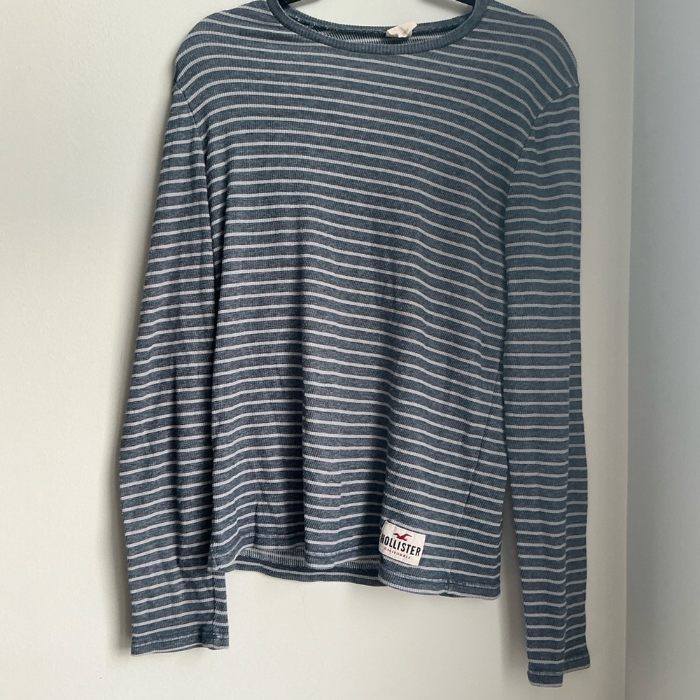 Hollister Blue Striped Long Sleeve Tee Logo Patch Casual Women’s L